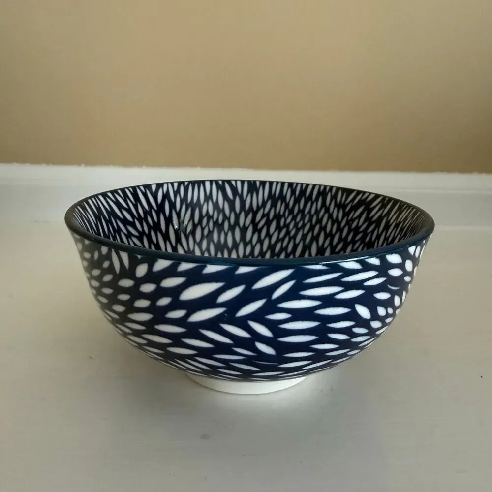 Emika Blue & White Pattern Bowl | Indigo Floral Burst Interior | Small Ceramic B